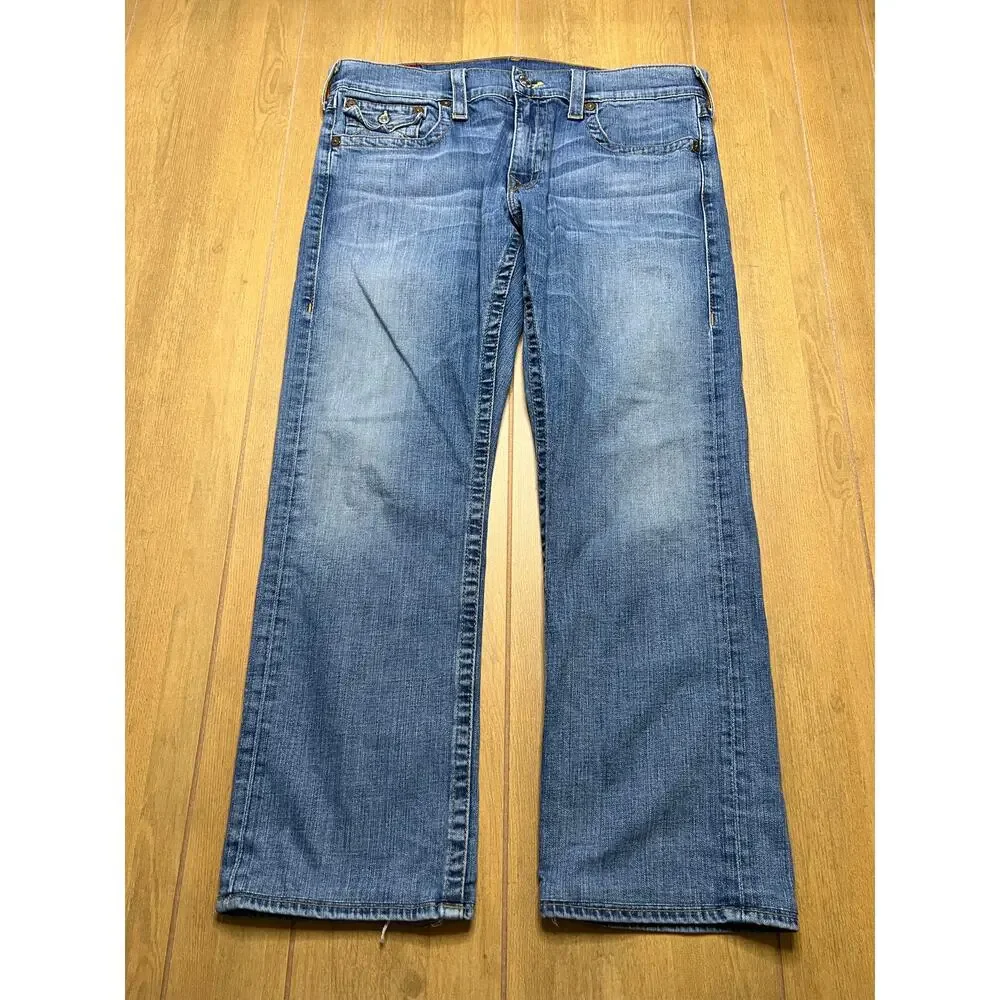 True Religion Jeans Mens 36X28 Blue‎ Ricky Straight Leg Back Flap Pockets Y2K